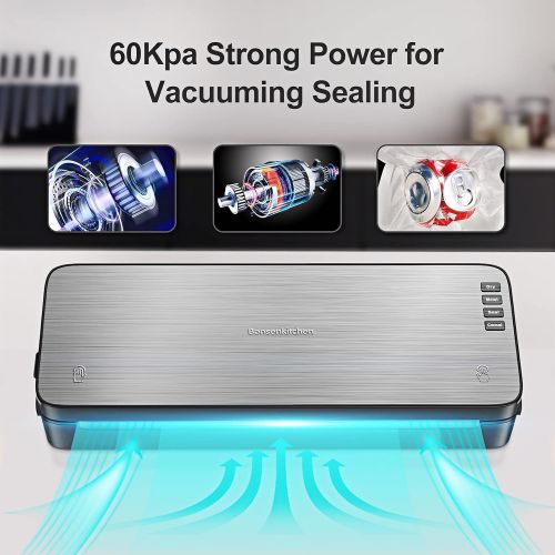  Bonsenkitchen Food Saver Vacuum Sealer Machine For Food, Vaccume Sealer Machine Built in Air Sealing System with Vacuum Sealer Kits, Avoid Dehydration n Freezer Burn, Dry/Moist Model For Sous Vi