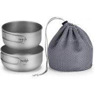 Tentock Titanium Bowls Set 500ml+600ml Ultralight Camping Cookware Outdoor Utensils with Folding Handle