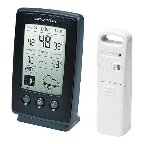  AcuRite Digital Weather Forecaster with Indoor/Outdoor Temperature, Humidity, and Moon Phase (00829), Black