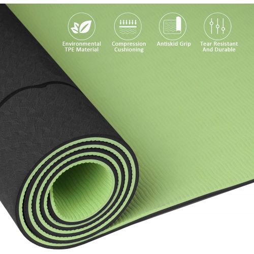  SaphiRose Non-Slip Yoga Mat with Alignment Lines TPE Home Fitness Eco-Friendly Exercise & Workout Mat with Carrying Strap Types of Yoga
