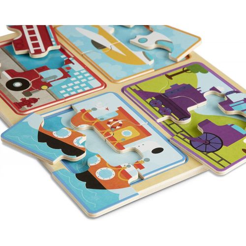  Melissa & Doug Ready, Set, Go Vehicle: Natural Play Wooden x Puzzle & 1 Melissa & Doug Scratch Art Mini-Pad Bundle (31361)