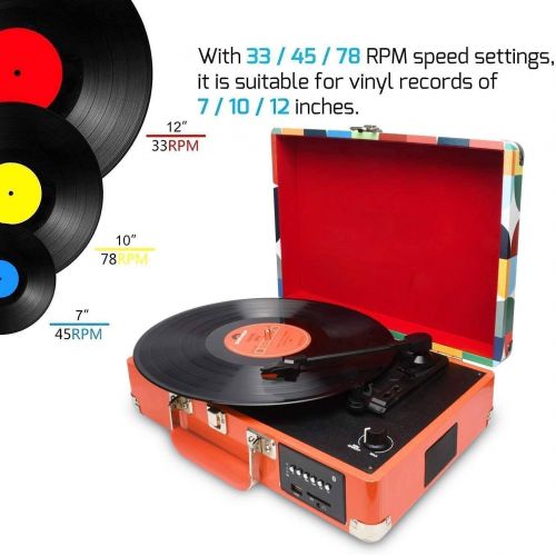  DIGITNOW Record Player, Turntable Suitcase with Multi-Function Bluetooth/FM Radio/USB and SD Card Port/Vinyl to MP3 Converter