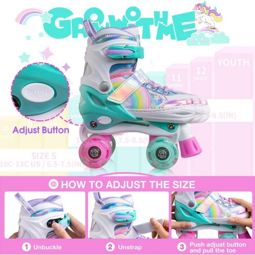  [아마존베스트]Sulifeel Rainbow Unicorn 4 Size Adjustable Light up Roller Skates for Girls Boys for Kids