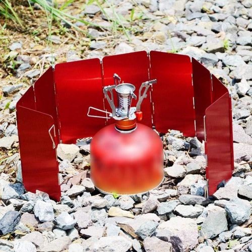  VGEBY Stove Windshield, Aluminium Alloy Folding Picnic Cooker Stove Windscreen with Storage Box(Red)