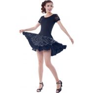 Colorfulworldstore Milk silk Lace Sleeves Sequin Tunic lady salsa tango Ballroom Latin Dance Dress