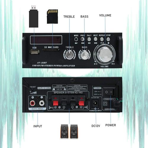  Anytek Wireless Bluetooth 5.0 Stereo Amplifier System ? 200W Hi-Fi Dual Channel Sound Power Audio Receiver w/USB, SD Card, FM Radio for Home Speakers and Theater Entertainment with Remote