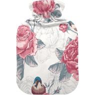 hot Water Bottles with Velvet Cover 2L fashy ice Packs for Injuries, Hand & Feet Warmer Bird Floral Flower Vintage Style