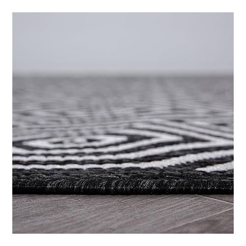  Rugshop Palmaria Modern Geometric Textured Flat Weave Easy Cleaning Outdoor Rugs for Deck,Patio,Backyard Indoor/Outdoor Area Rug 8' x 10' Black