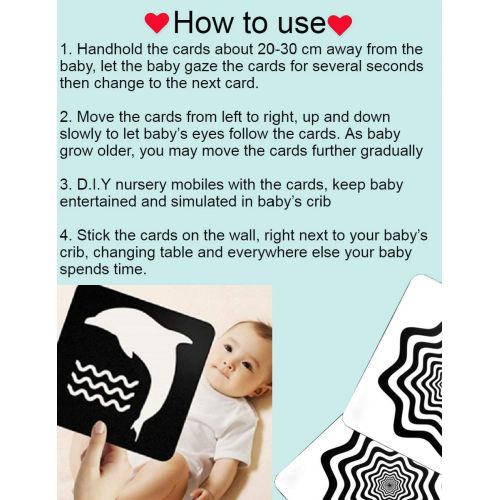  [아마존베스트]MINTLIFE Black White Flash Cards for Babies 20 Cards 40 Pages 8.4 x 8.4 High Contrast Newborn Baby Toys