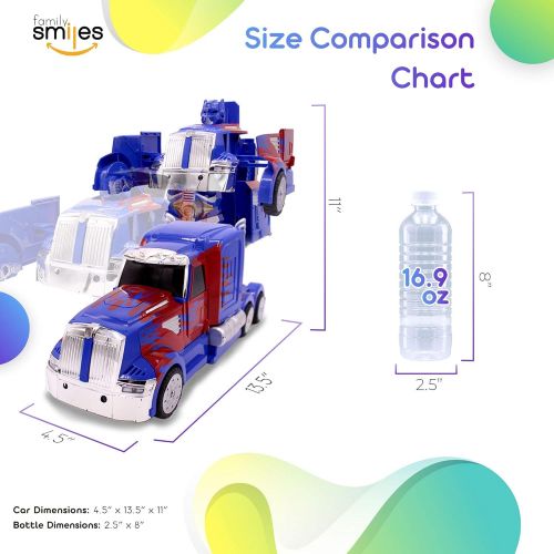  [아마존베스트]Family Smiles RC Toy Transforming Robot Remote Control (27 MHz) Truck with One Button Transformation, Realistic Engine Sounds and 360 Speed Drifting 1:14 Scale (Blue)