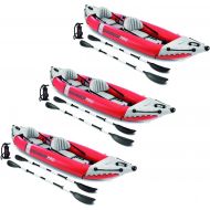 Intex Excursion Pro Inflatable 2 Person Vinyl Kayak with Oars & Pump, Red (3 Pack)