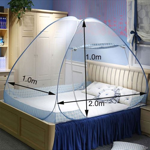  [아마존베스트]RBuy Portable Pop Up Mosquito Tent Bed Canopy with Floor for Twin Full Queen Size Home Travel Use (39x79x39”, Blue)