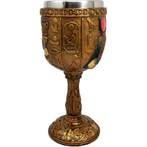  [아마존베스트]Atlantic Collectibles Ancient Egyptian Goddess of Motherhood Hathor Resin 6oz Wine Goblet Chalice With Stainless Steel Liner