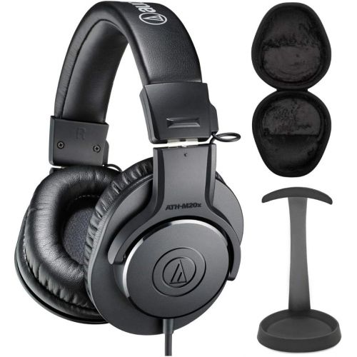 오디오테크니카 Audio-Technica ATH-M20X Monitor Headphones (Black) Bundle with Knox Gear Stand and Case(3 Items)
