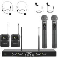 Phenyx Pro Wireless Microphone System, 4-Channel Wireless Mic Set with Handheld/Bodypack/Headset/Lapel Mics, Cordless Microphone for Singing, Karaoke, Church (PTU-5200-2H2B)