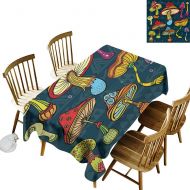 Kangkaishi kangkaishi Mushroom Easy to Care for Leakproof and Durable Long tablecloths Outdoor Picnic Set of Stylized Mushrooms Ornate Doodles Swirls Eyes Psychedelic Botany Growth W60 x L84