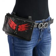 Milwaukee Leather MP8850 Ladies Winged Leather Black and Red Multi Pocket Belt Bag