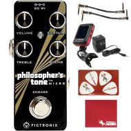 Pigtronix Philosophers Tone Micro Compression/Sustain Guitar Effects Pedal with 9V Power Supply, Patch Cables, Tuner, Polish Cloth, and Picks