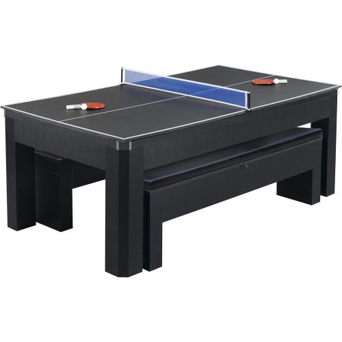  [아마존베스트]Hathaway Park Avenue 7’ Pool Table Tennis Combination with Dining Top, Two Storage Benches, Free Accessories