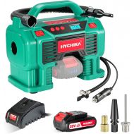 HYCHIKA BETTER TOOLS FOR BETTER LIFE Air Compressor Tire Inflator, HYCHIKA 160PSI Portable Inflator with Pressure Gauge, 12V DC/20V 2.0Ah Battery Dual Power Supply, 1H Fast Charger, LED Light for Tires Balls and Other