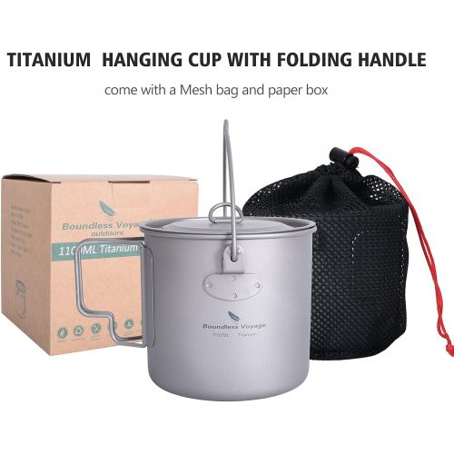  usharedo Outdoor 750ml - 2900ml Titanium Pot with Lid Folding Bail Handle Camping Hiking Picnic Ultralight Water Bottle Cup Mug Spork Set