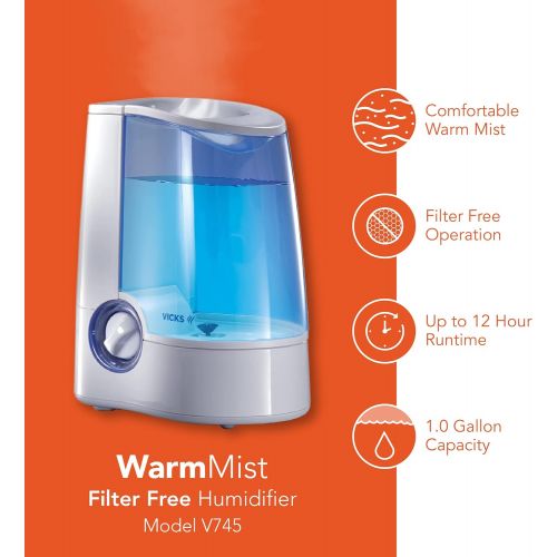 빅스 Vicks Warm Mist Humidifier, Small to Medium Rooms, 1 Gallon Tank  Filter Free Warm Mist Humidifier for Baby and Kids Rooms, Bedrooms and More, Works With Vicks VapoSteam