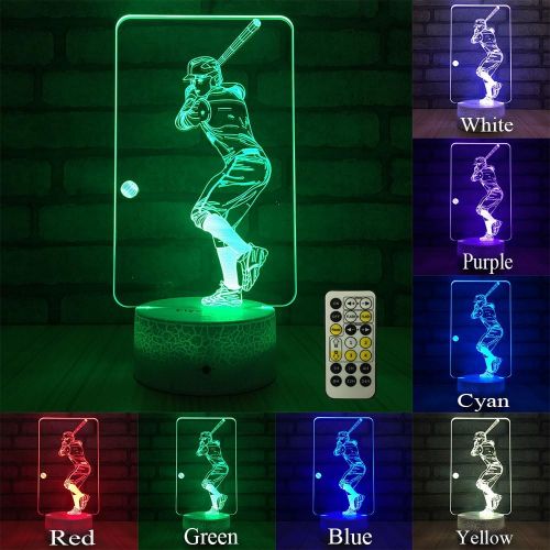  [아마존베스트]FlyonSea Baseball Light,Baseball Gifts Bedside Lamp 7 Colors Change + Remote Control with Timer Kids Night Light Optical Illusion Lamps for Boys Gift Ideas for Kids
