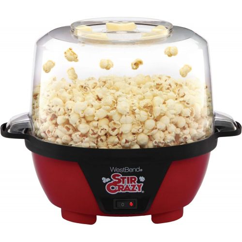  West Bend Stir Crazy Popcorn Machine Electric Hot Oil Popper Includes Large Lid for Serving Bowl and Convenient Nesting Storage, 6-Quart, Red