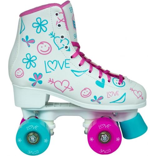  Epic Skates Epic Frost High-Top Indoor/Outdoor Quad Roller Skates w/ 2 pr of Laces (Pink & Blue) - Womens