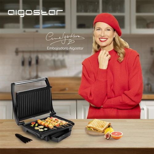  [아마존베스트]Aigostar Samson 30KLU XXL Contact Grill, Panini Grill, Sandwich Maker, 2000 Watts, Stainless Steel with Non-Stick Coating, Opens 180 Degrees, Temperature Control