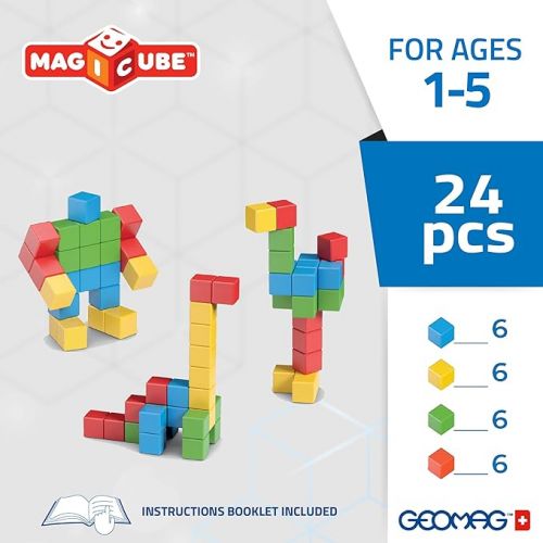  GEOMAG Swiss-Made MagiCube 24-Piece Magnetic Stacking Cubes Building Set, Large Blocks for Toddlers & Kids Ages 1-5, STEM Educational Toy, Creativity, Coordination, Early Learning Fun