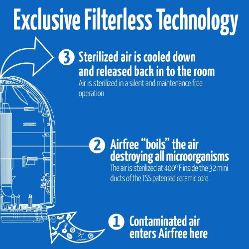  Airfree Tulip Filterless - Destroys Virus, Mold, Pet Allergens, Bacteria and Dust Mite Allergens Requires No Filter, Fan, or Humidifier - Air Purifier, Small, White