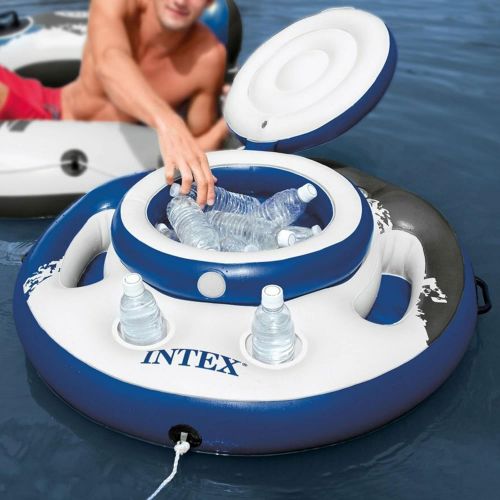인텍스 Intex Inflatable Floating Cooler Bundled with 1 Person Lounger Floating Tube (2 Pack)