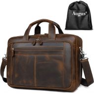 [아마존베스트]Augus Business Travel Briefcase Genuine Leather Duffel Bags for Men Laptop Bag fits 15.6 inches Laptop YKK Metal Zipper (Dark brown)