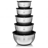 Premium Mixing Bowls with Lids - by Simply Gourmet. Stainless Steel Mixing Bowl Set Contains 5 Bowls with Airtight Lids, Non-Slip Bottoms, and a Flat Base for Stable Mixing. Bowls