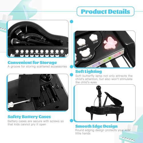  [아마존베스트]Love&Mini Toy Piano for Kids - Birthday Gift for 3 4 5 Year Old - Educational Piano Musical Instrument Toys - Black Keyboard for Child with Built-in Microphone 24 Keys
