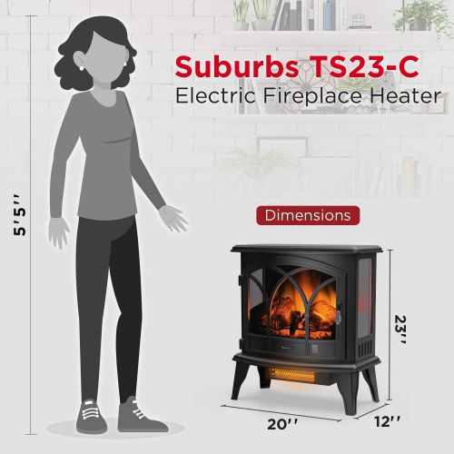  TURBRO Suburbs TS23-C Electric Fireplace Infrared Heater with Curved Door- Freestanding Fireplace Stove with Adjustable Flame Effects, Overheating Protection, Timer, Remote Control