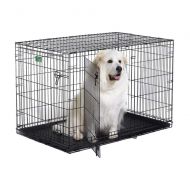 MISC 48 inch Dog Crate XL Double Door Dog Kennel Folding Cat Dog Cage House with Divider Wire Gauge Plastic Tray Pet Crate Pet Cage 2 Doors Collapsible Travel Size Heavy Duty Strong Stu