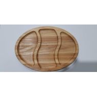 OrgHouse Oval wooden plate ash wooden serving plate with for kitchen and decor 9.4 by 13.4 inches divided into sections Hand Made