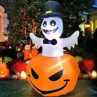 TURNMEON 4 Foot Halloween Inflatable Ghost Pumpkin Jack O Lantern Blow up Halloweens Decorations Outdoor with LED Lights 4 Stakes 2 Tethers 1 Weight Bag Halloween Decorations Outsi