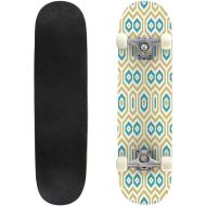 Puiuoo Pastel Blue Fabric Ikat Diamond Seamless Pattern Background Skateboard for Beginners Standard Skateboard for Adults Youth Kids Maple Double Kick Concave Boards Complete Skateboard