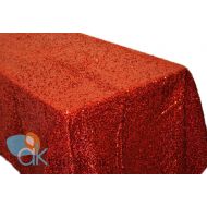 AK TRADING CO. AK-Trading RED Sequin Rectangular Tablecloth, Rain Drops Sequin Taffeta Fabric Sequin Table Cover- RED