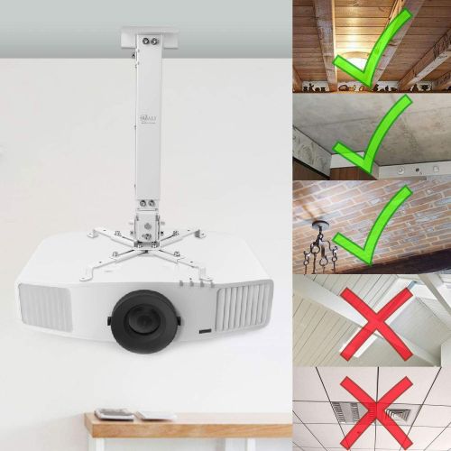  [아마존베스트]WALI Universal Projector Ceiling Mount Multiple Adjustment Bracket with 25.6 inches Extension Pole, Hold up to 44 lbs (PM-001-WHT), White