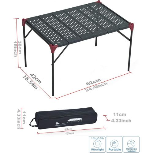  iClimb Extendable Folding Table Large Tabletop Area Ultralight Compact with Hollow Out Tabletop and Carry Bag for Camping Backpacking Beach Concert BBQ Party, Three Size (Black - X
