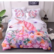 Nice ZMZKK Pink Unicorn Bedding Set Queen 228x228cm Kids Girls Flower Duvet Cover Set 3pcs with 2 Pillow Shams Microfiber
