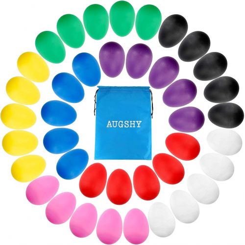  [아마존베스트]Augshy 40 Pieces Plastic Egg Shakers Percussion Musical Egg Maracas with a Storage Bag for Toys Music Learning DIY Painting(8 Different Colors)