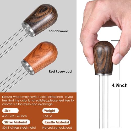  Espresso Coffee Stirrer, Pavant Coffee Stirring Tool for Espresso Distribution, Natural Wood Handle and Stand, Professional Barista Hand Distribution Tool (Sandalwood)