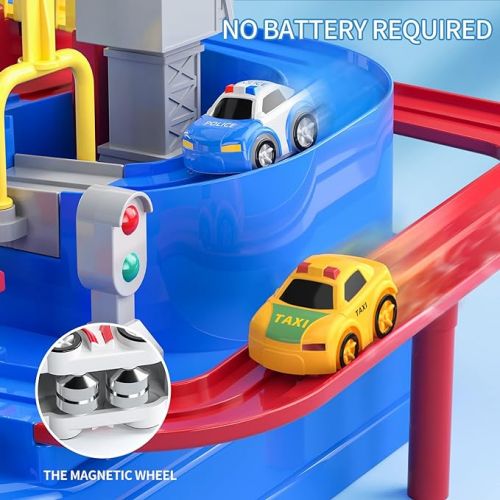  TEMI Kids Race Track Toys for Boy, Car Adventure Toy for 3 4 5 6 7 Years Old Boys Girls, Puzzle Rail Car, City Rescue Playsets Magnet Toys 3 Mini Cars, Preschool Educational Car Games Gift Toys