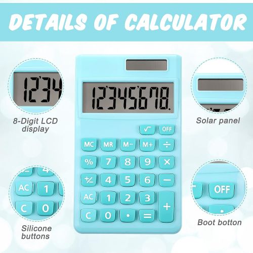 Zonon 2 Pieces Basic Standard Calculators Mini Digital Desktop Calculator with 8-Digit LCD Display, Battery Solar Power Smart Calculator Pocket Size for Home School for Kids (Blue)