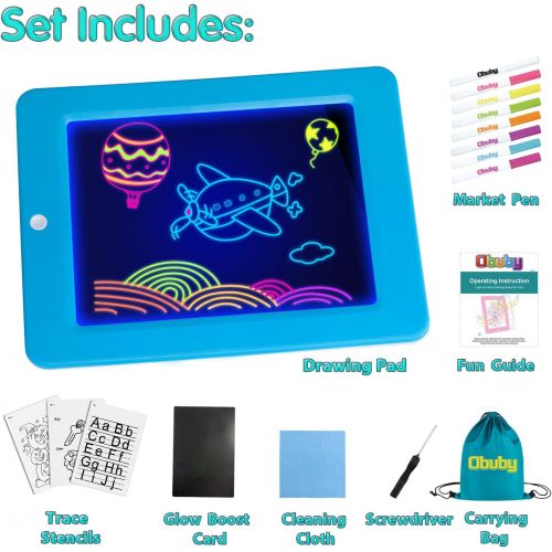  [아마존베스트]Obuby Kids Light Up Drawing Board Magic Pad Draw Tracingwith 9 Light EffectsLED Sketch Tablet Glow in The DarkArt DoodleColor Set EducationalToys Learning Gifts for